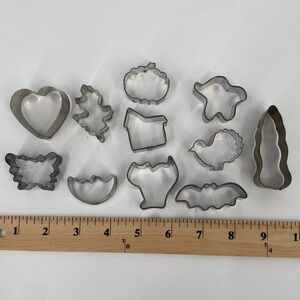 Vintage Lot 11 Metal Cookie Cutters Holiday Halloween Christmas Thanksgiving Lot